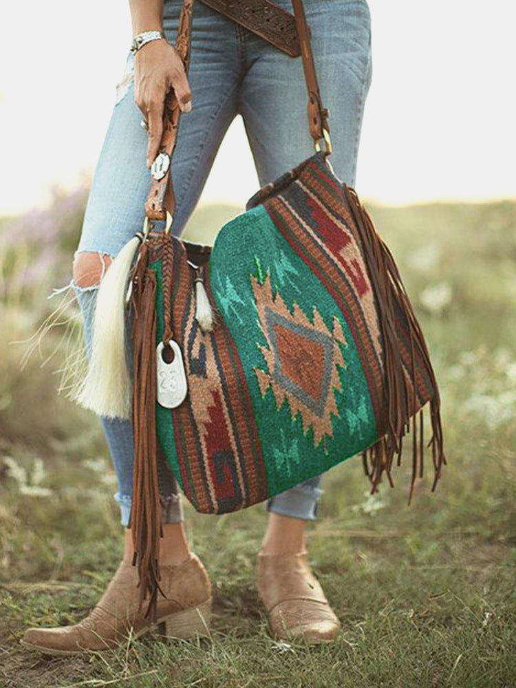 Women's Vintage Hand-woven Cotton And Linen Large Crossbody Bags