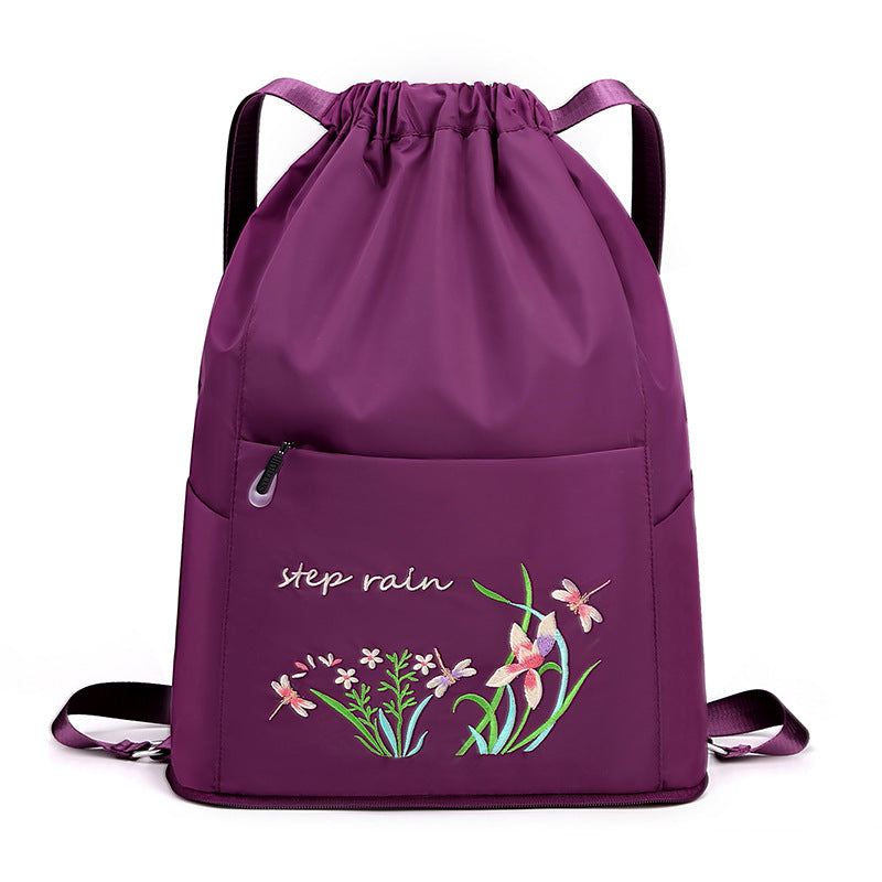 Women's Chinese Style Embroidery Drawstring Simple Portable Backpacks