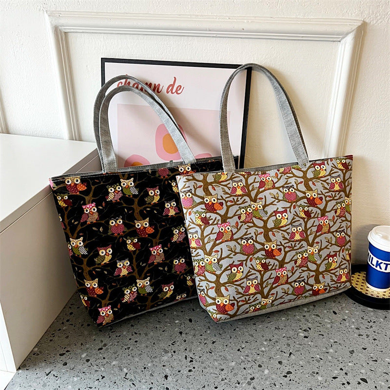 Women's Canvas Vintage Printed Big Artistic Shoulder Bags