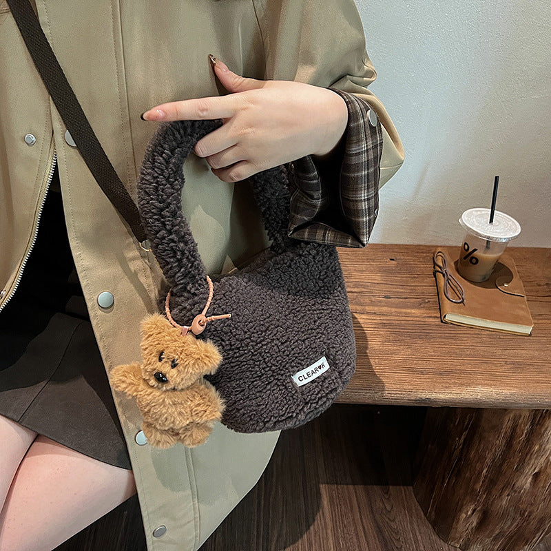 Classic Plush Corner Design Large Capacity Shoulder Bags
