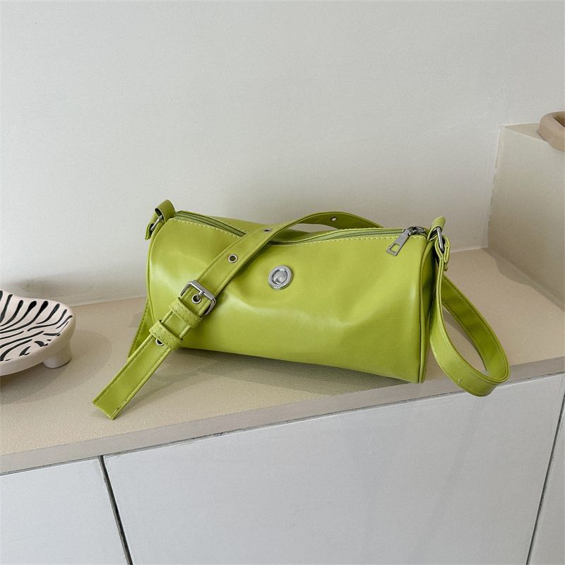 Wide Strap Round Green Barrel Female Crossbody Bags