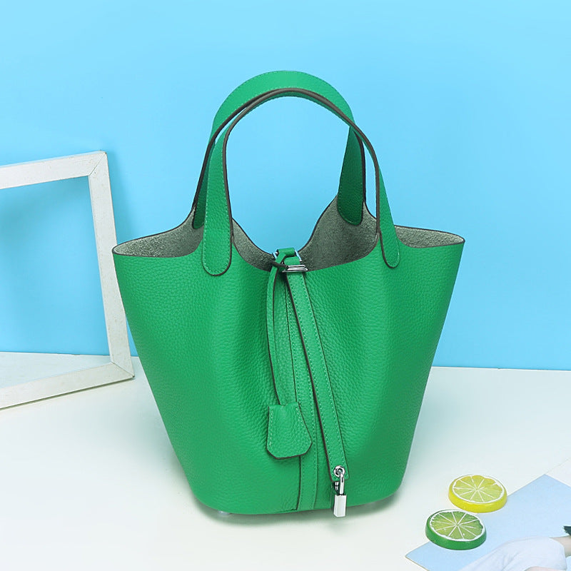 Lychee Pattern Vegetable Basket Genuine Leather Fashion First Bags