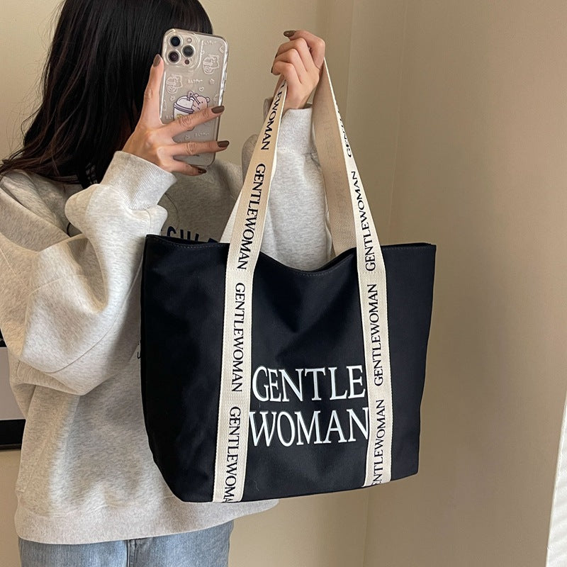 Letter Contrast Color Large Capacity Wide Shoulder Bags