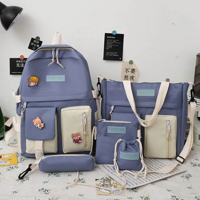 Women's College Korean Contrast Color Canvas For Junior Backpacks