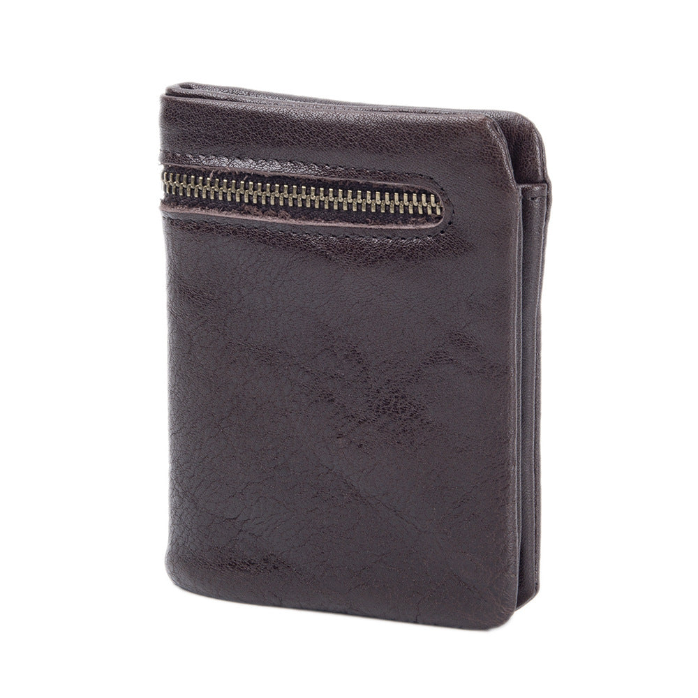 Men's Vertical Genuine Leather Folding First Layer Cowhide Hand Vegetable Tanned Men's Wallet