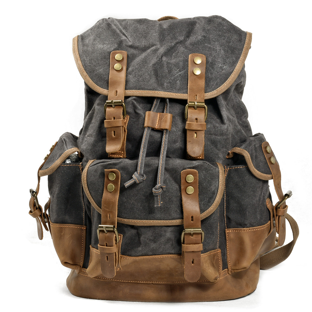 Large Capacity Canvas Stitching Leather Hiking Backpacks