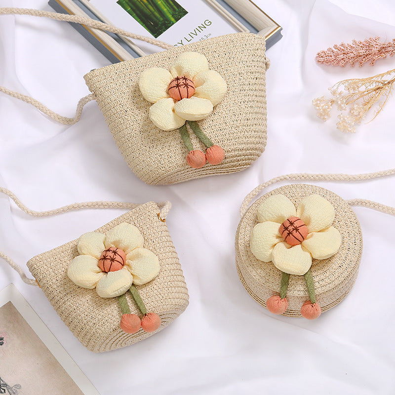 Flowers Straw Woven Cute Mini Seaside Crossbody Bags