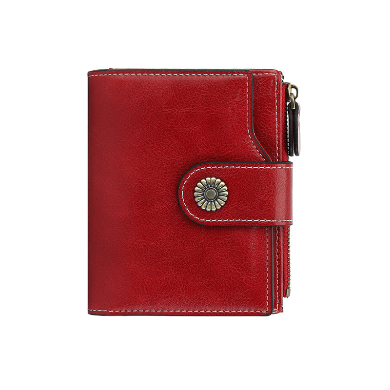 Women's Oil Wax Leather Short Mini License Ladies Wallet