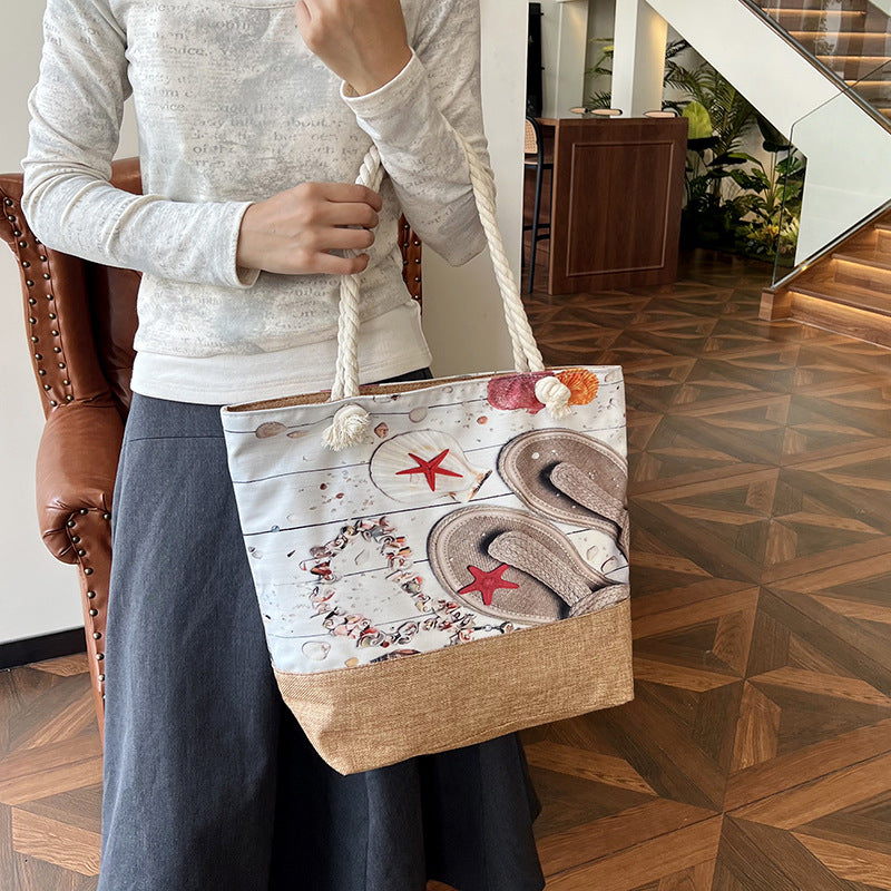 Style Linen Seaside Fashion Canvas Hemp Shoulder Bags
