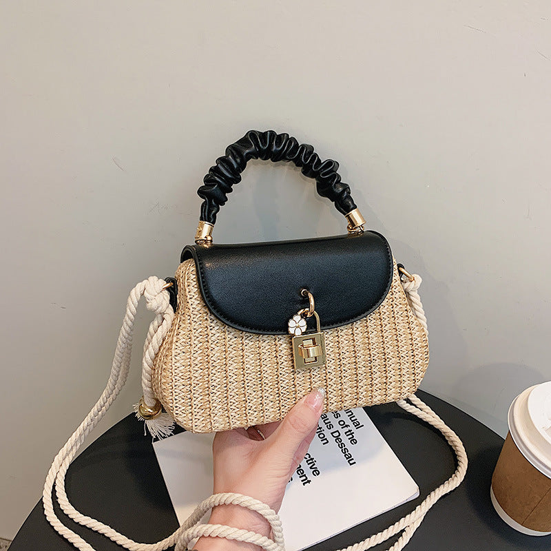Women's Summer Straw Fashion Box Pleated Beach Bags