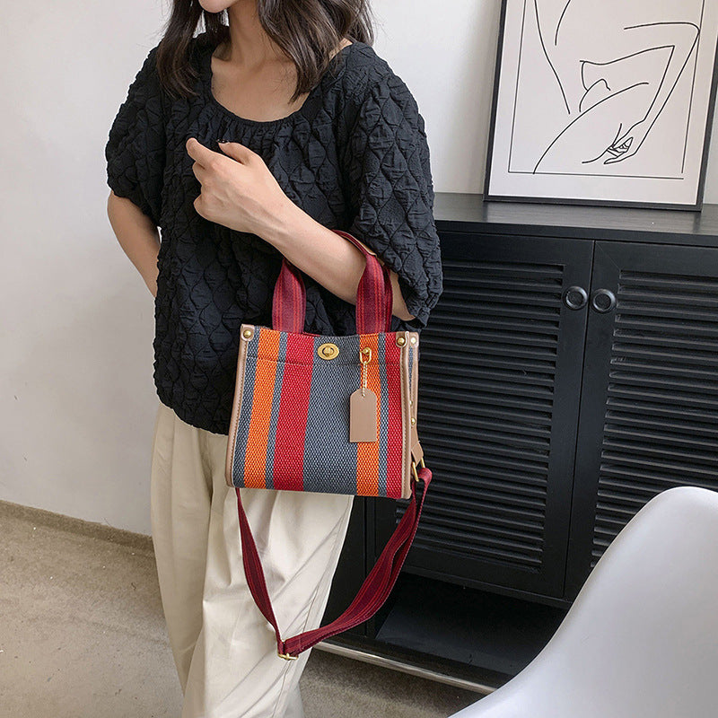 Women's Retro Portable Trend Canvas Striped Crossbody Bags