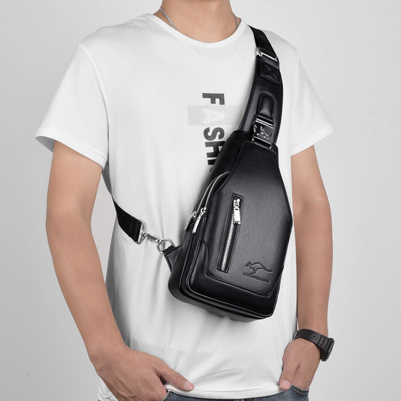 Men's Stylish Versatile Soft Leather Waterproof Large Men's Chest Bags