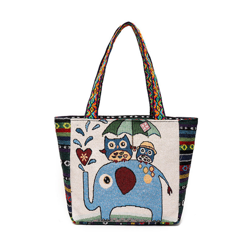 Women's Style Canvas Outing Double-sided Woven Durable Handbags