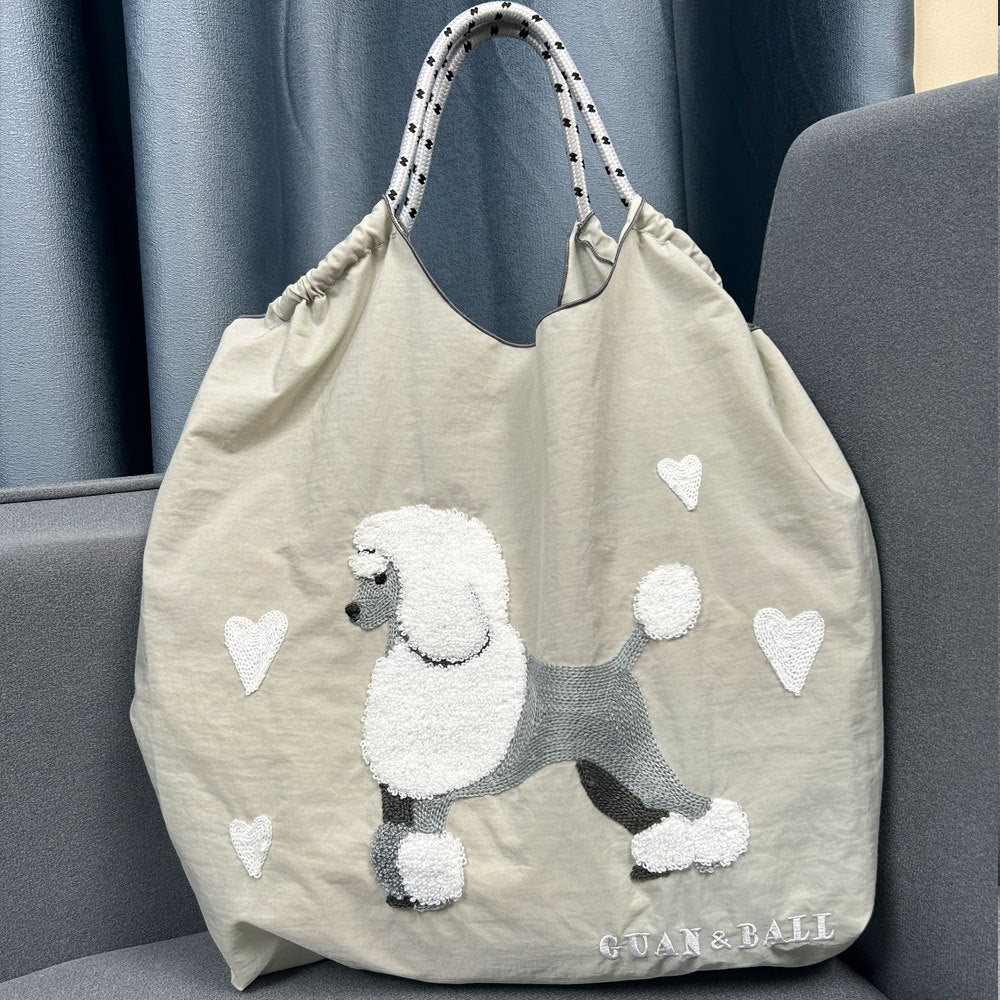 Women's Poodle Embroidered Shopping Cute Large Capacity Bags