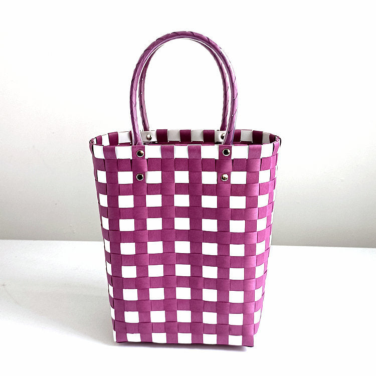 Women's Plastic Woven Knitted Basket Handmade Decorative Creative Handbags