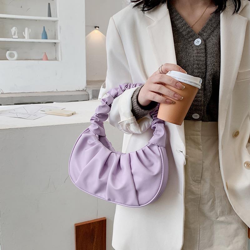 Women's Underarm Pleated Cloud Baguette Textured Shoulder Bags