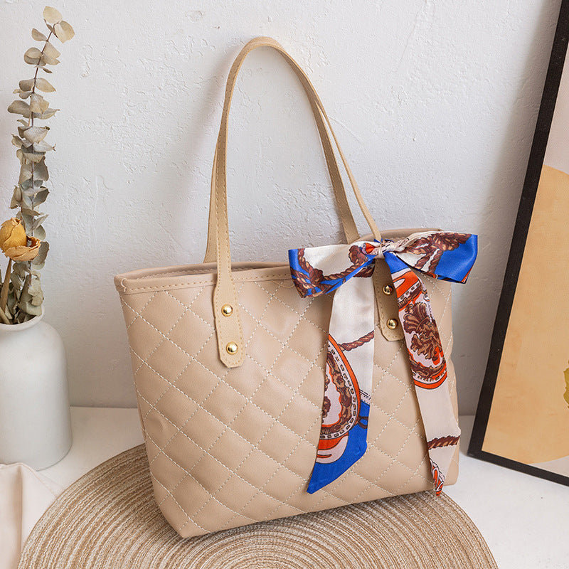 Large Capacity Rhombus Embroidered Trendy Simple Silk Handbags