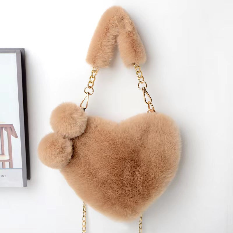 Women's Winter Versatile Korean Style Heart Shape Ball Handbags