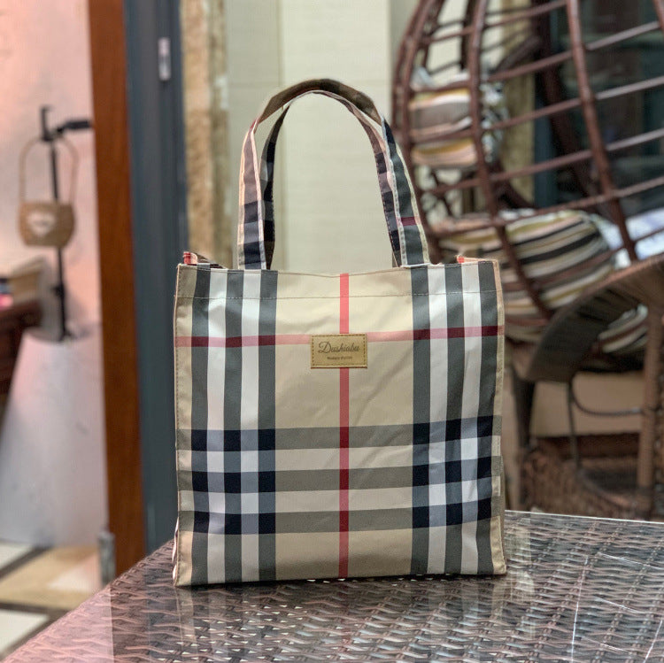 Oxford Cloth Fashion Plaid Waterproof Portable Handbags