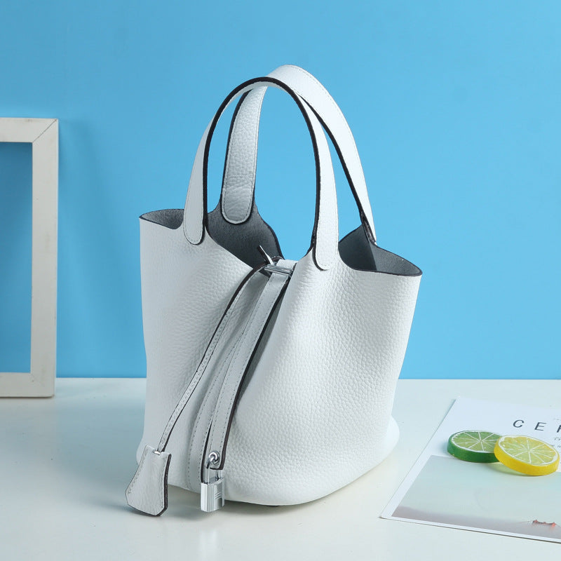 Lychee Pattern Vegetable Basket Genuine Leather Fashion First Bags