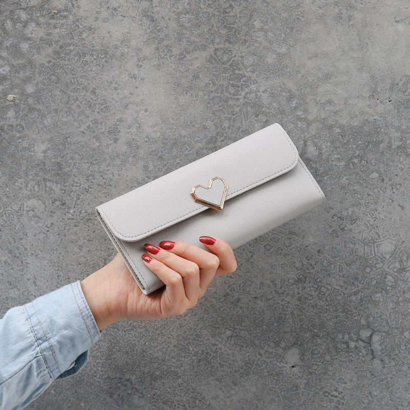Women's Plain Heart-shaped Long Multiple Slots Mobile Ladies Wallets