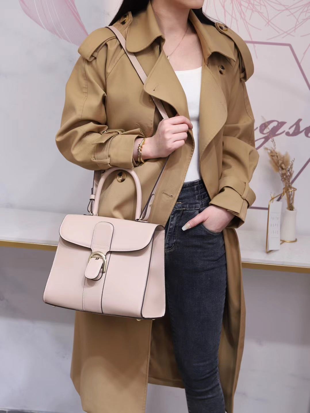 Women's Fashion Litchi Pattern First Layer Handbags