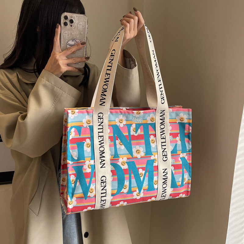 Women's Canvas Large Capacity Letter Fashion Shoulder Bags