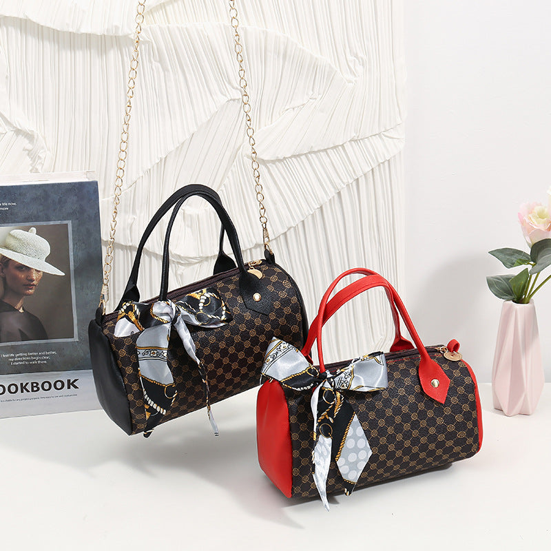 Women's Printed Pillow Chain Silk Scarf Handbags