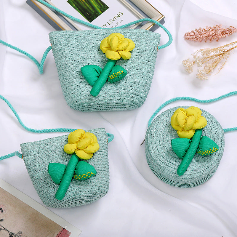 Flowers Straw Woven Cute Mini Seaside Crossbody Bags