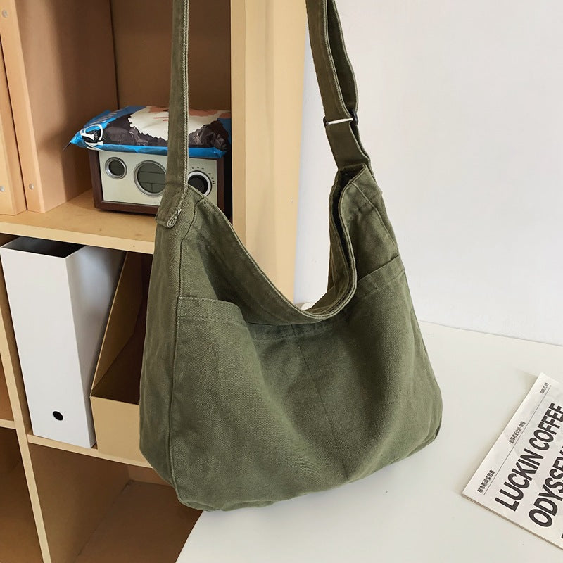 Washed Canvas Simple Retro Female College Bags