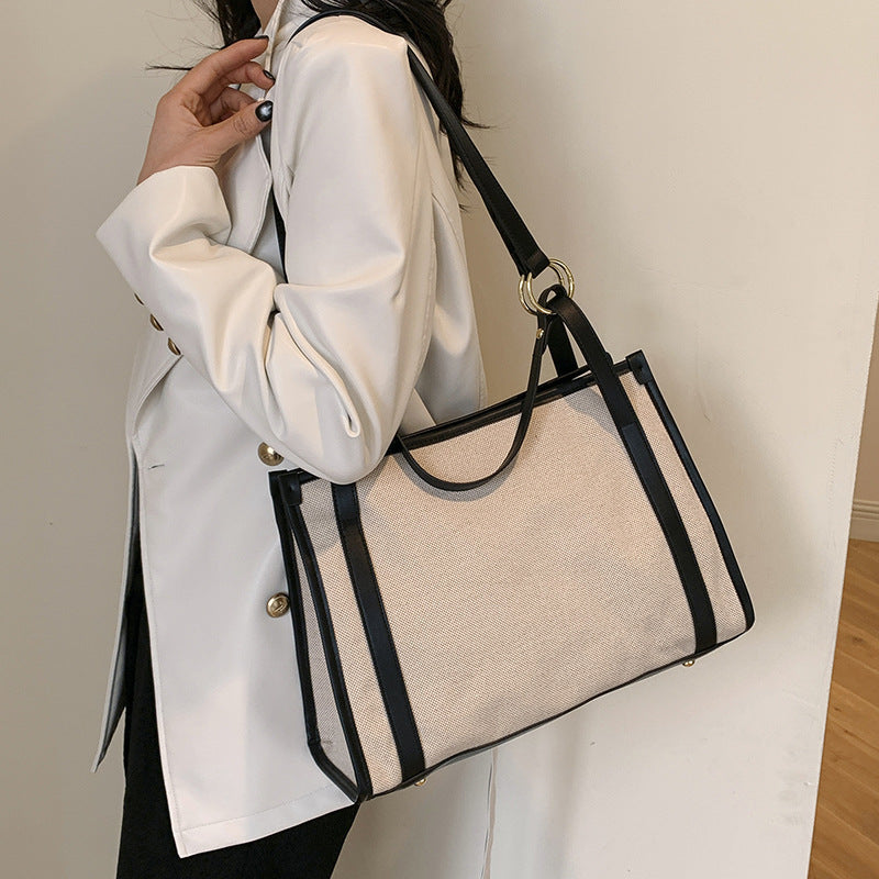 Trendy Women's Underarm Canvas Contrast Color Shoulder Bags