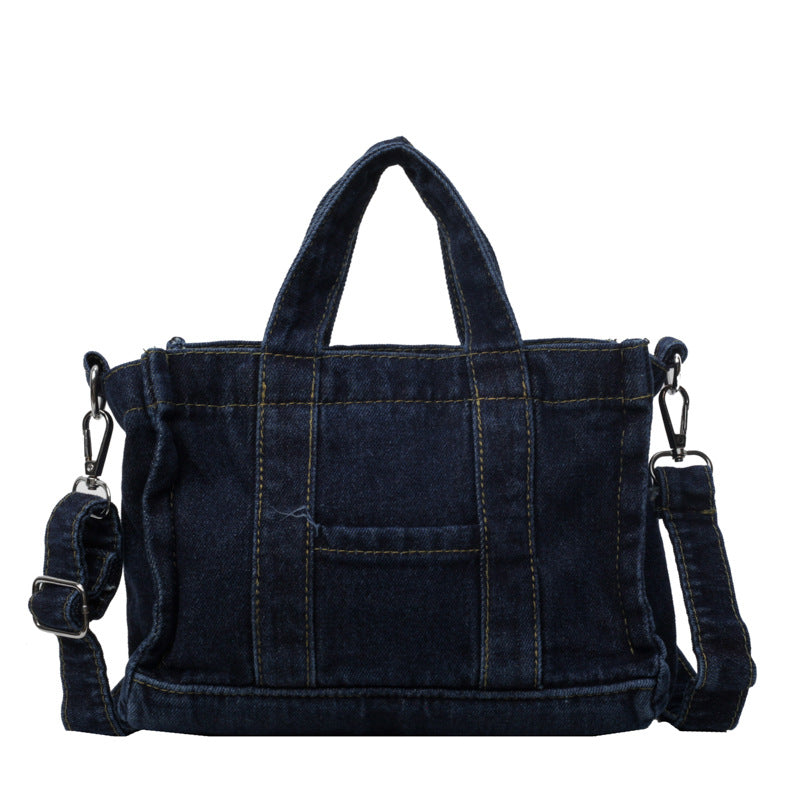 Retro Denim Canvas College Class Large Capacity Shopping Portable Women's Shoulder Bag