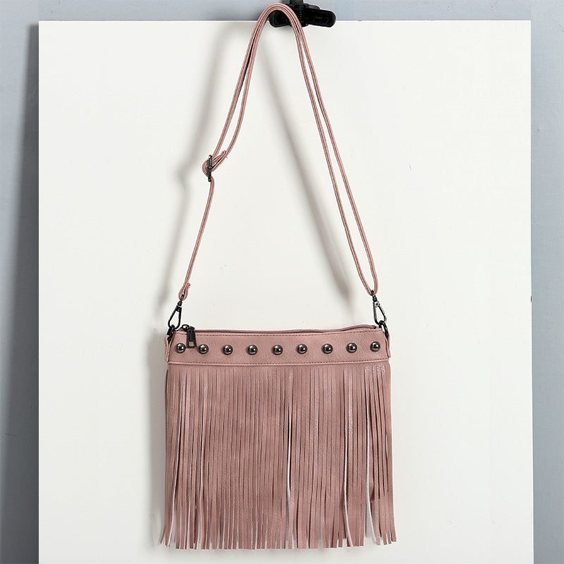 Women's Trendy Fashion Soft Leather Rivet Tassel Bags