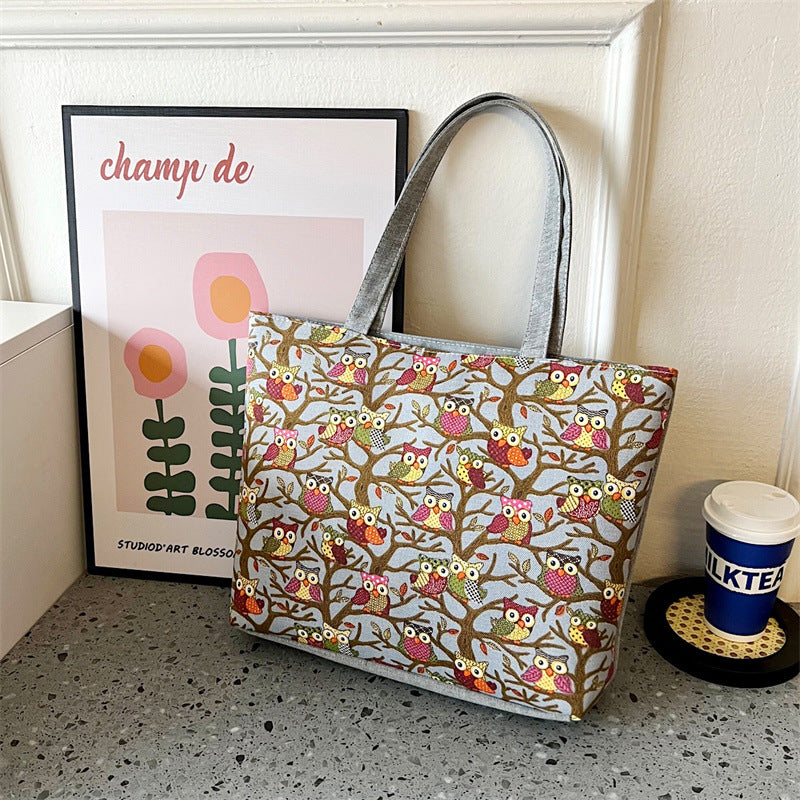 Women's Canvas Vintage Printed Big Artistic Shoulder Bags