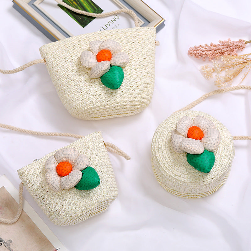 Flowers Straw Woven Cute Mini Seaside Crossbody Bags