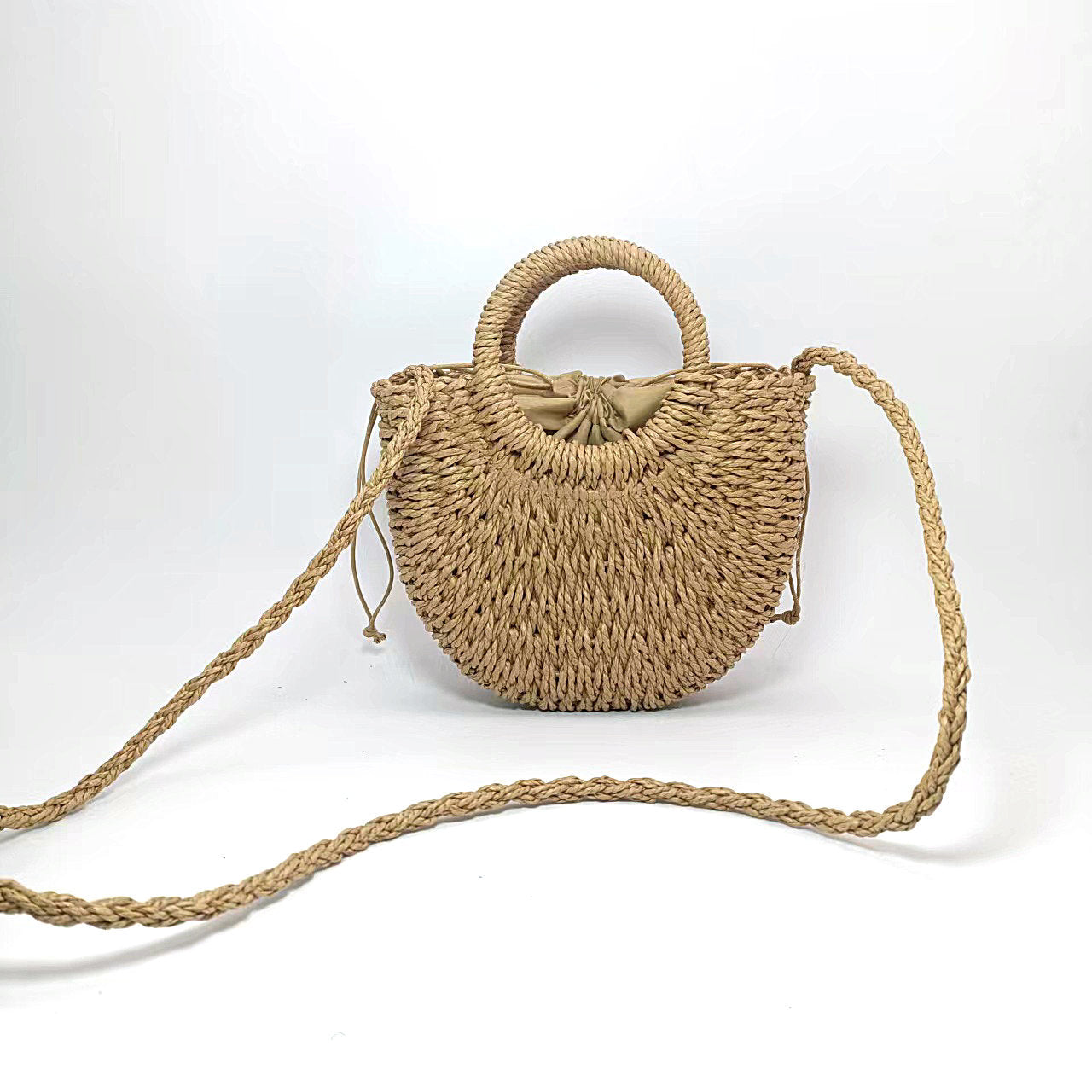 Women's Spring Fresh Sweet Leather Straw Woven Handbags