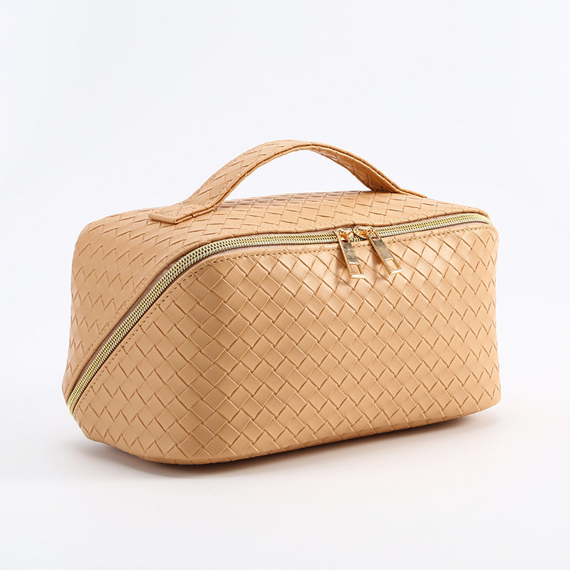 Woven Pattern Large Capacity Good-looking Portable Leather Storage Cosmetic Bags