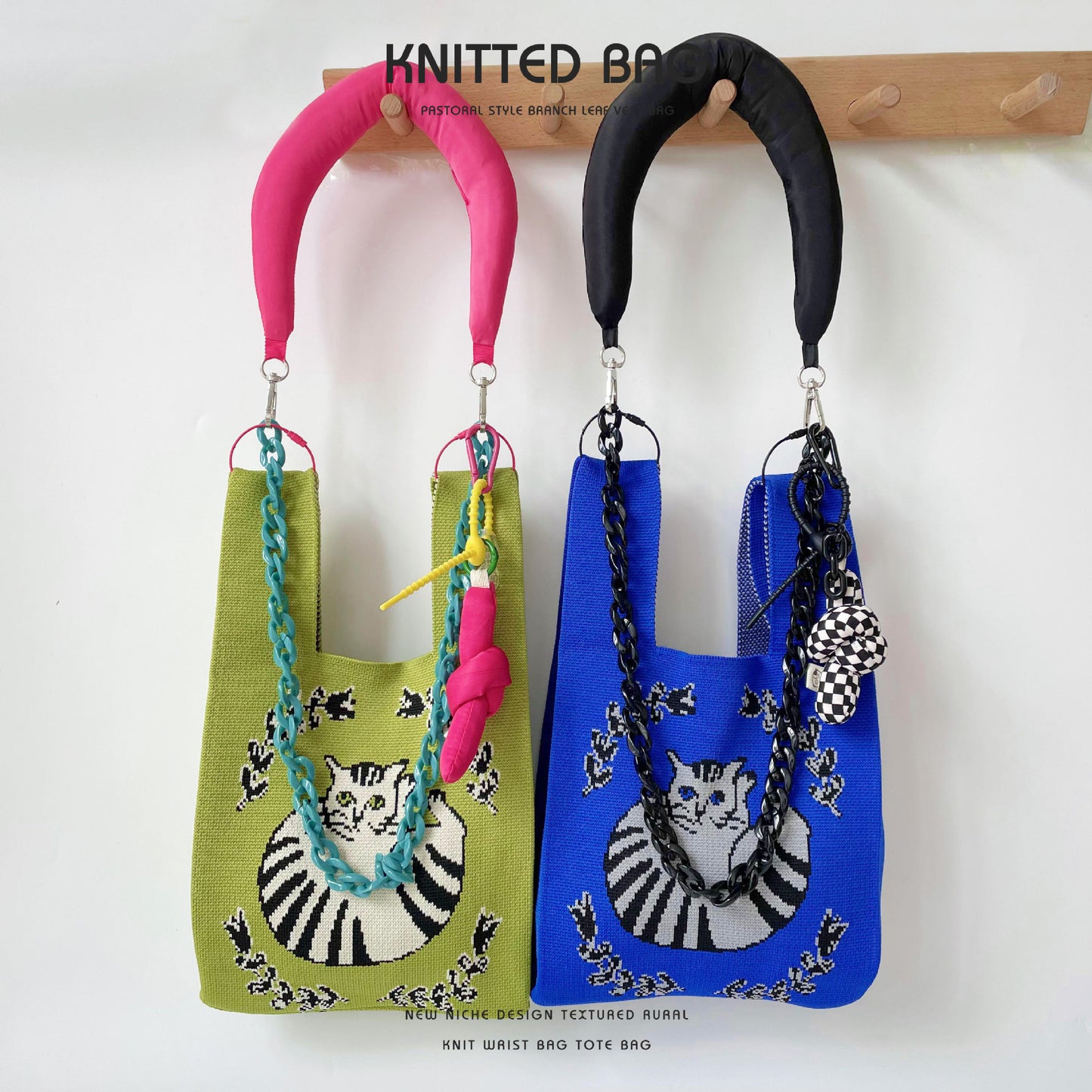 Design Cute Fat Cat Knitted Hand Shoulder Bags