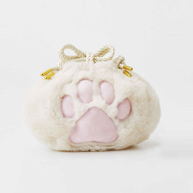 Cute Cat's Paw Storage Size Drawstring Plush Makeup Bag