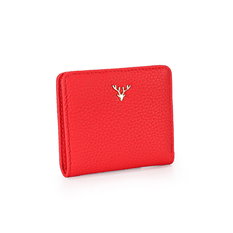 Women's Leather Short Fashion Full Cowhide Fold Purses