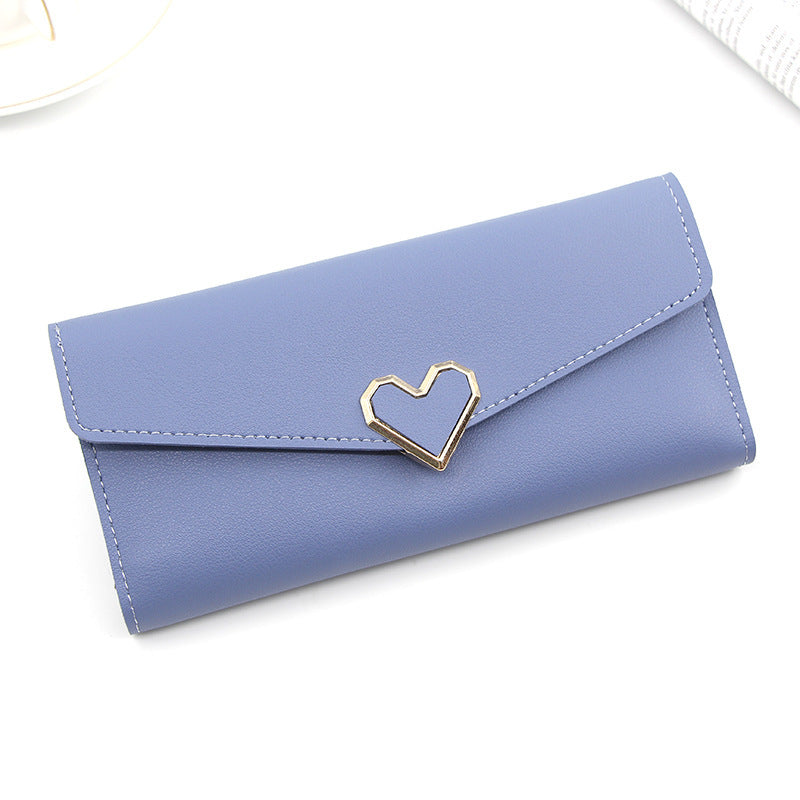 Women's Long Heart-shaped Three-fold Leather Fresh Ladies Wallets