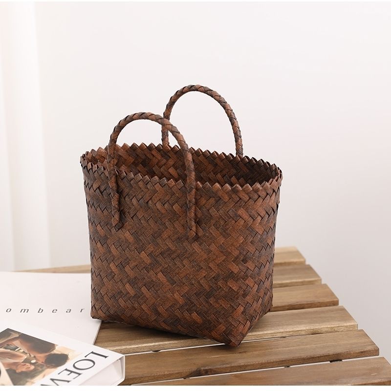 Women's Straw Woven Bamboo Beach Vintage Handle