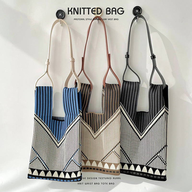 Korean Niche Design Simple Striped Knitted Shoulder Bags
