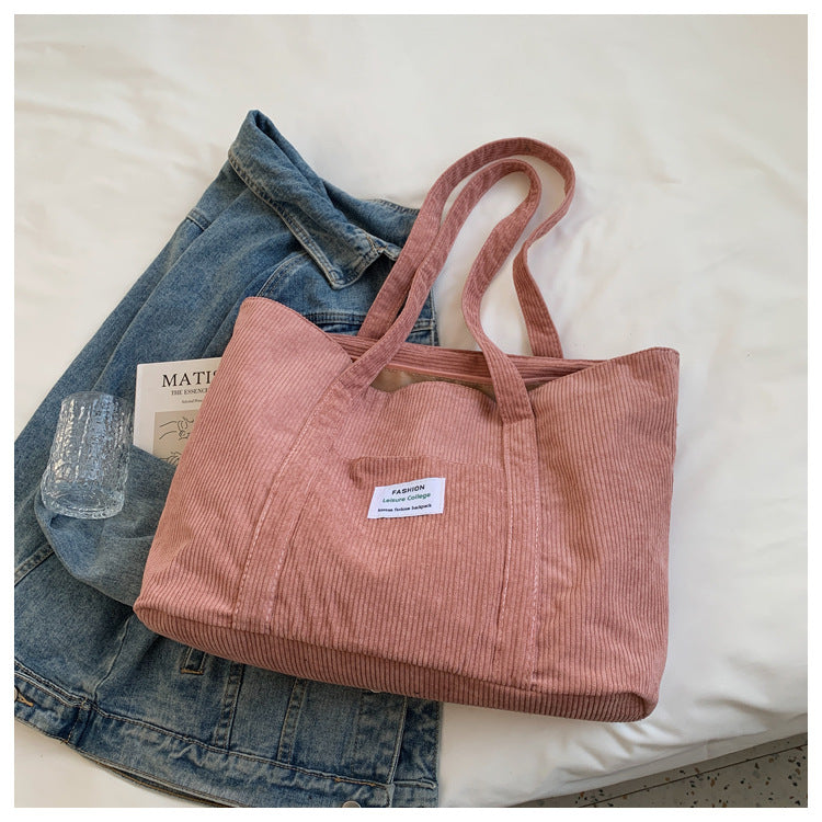 Women's Solid Color Corduroy Big Trendy Large Capacity Shoulder Bags