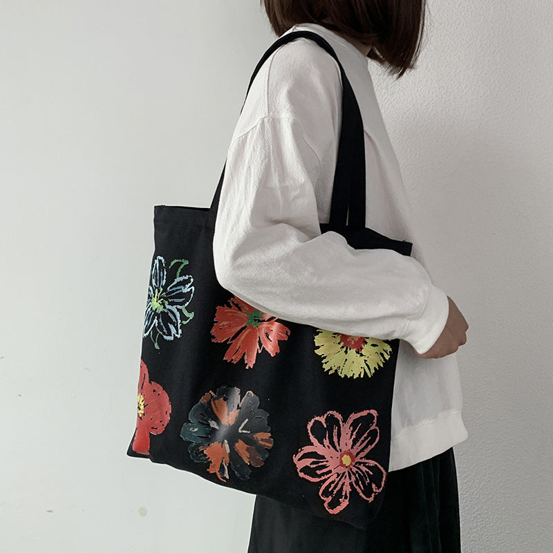Women's Painting European Simple Portable Cotton Canvas Korean Shoulder Bags