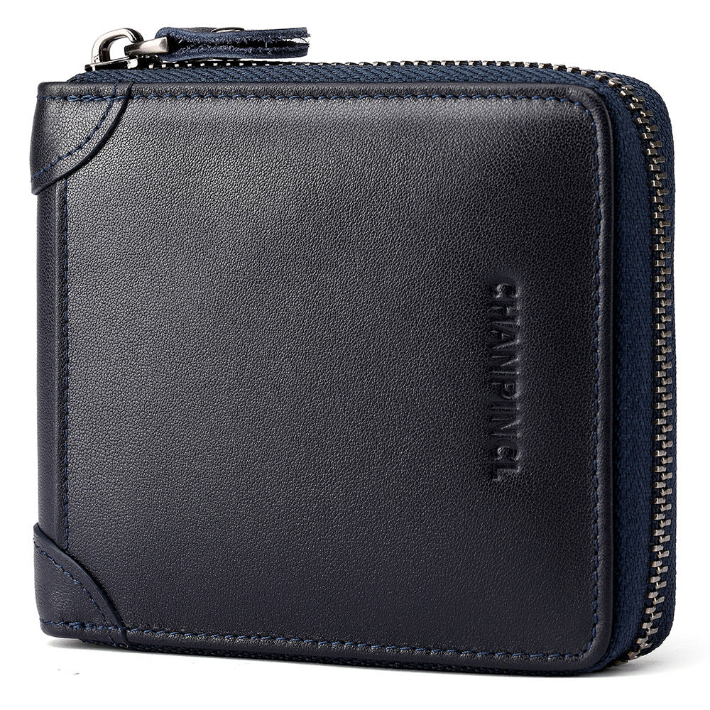 Men's Boxed First Layer Cowhide Pocket Zipper Men's Wallets
