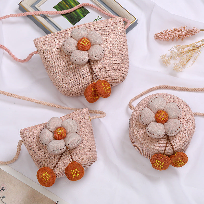 Flowers Straw Woven Cute Mini Seaside Crossbody Bags