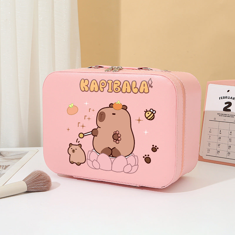 Panda Cute Capybara Storage Box Astronaut Organize Leather Khaki Makeup Bag