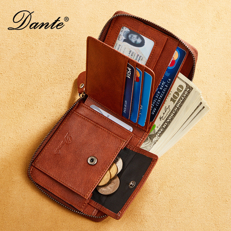 Men's Leather Short Zipper Multifunctional Large Capacity First Men's Wallets