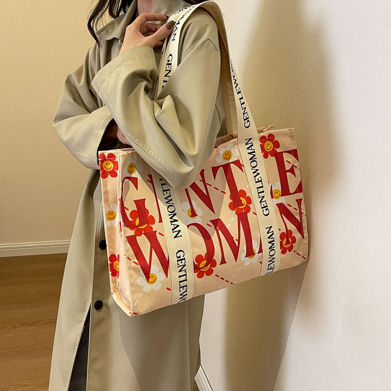 Women's Canvas Large Capacity Letter Fashion Shoulder Bags